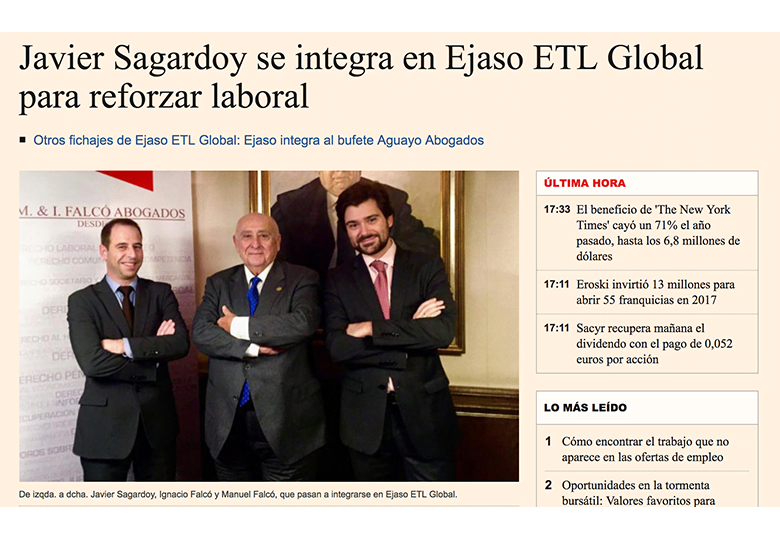 javier sagardoy se integra en ejaso etl global