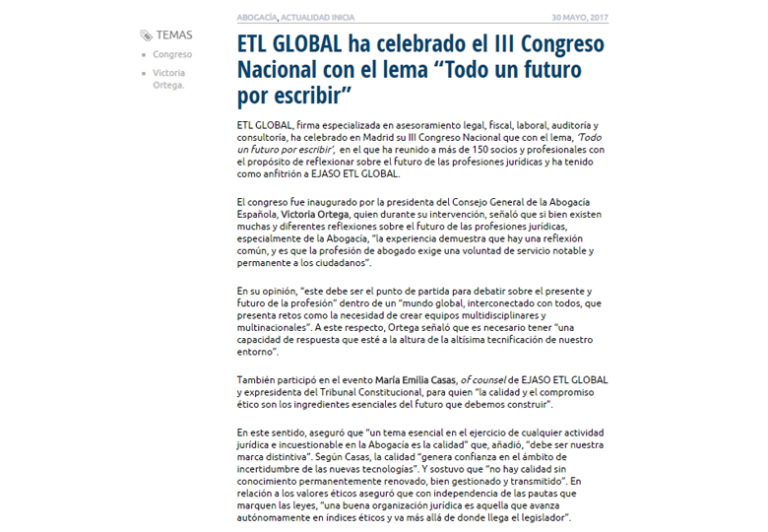 ETL GLOBAL ha celebrado el III congreso Nacional con el lema » Todo un futuro por escribir» – Mayo 2017