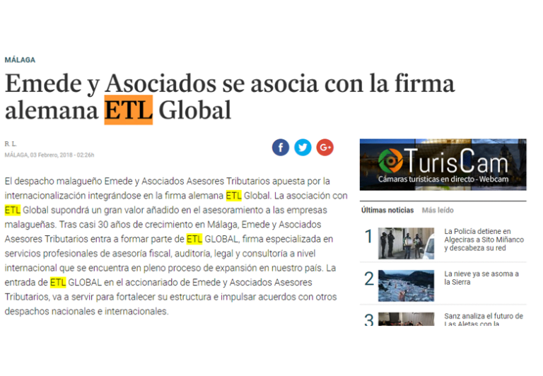 Emede y Asociados se asocia con la firma alemana ETL Global – Febrero 2018