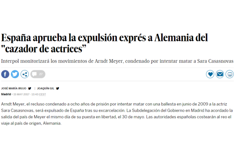 España aprueba la expulsión de España del «cazador de actrices». – Mayo 2017