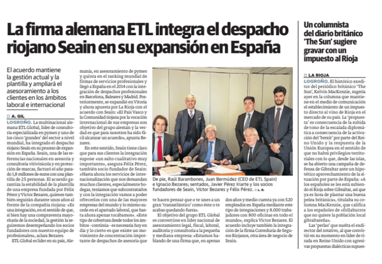 La firma alemana ETL GLOBAL integra al despacho SEAIN – Abril 2017